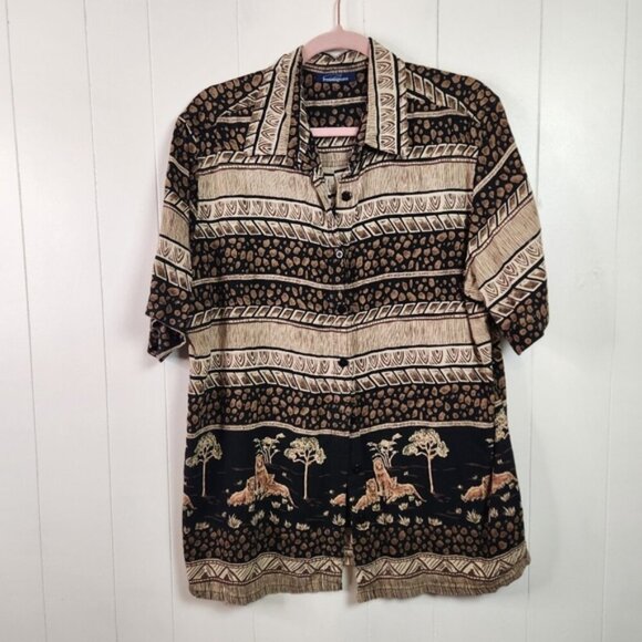 Vintage Loose Flowy Animal Print Button Down Short Sleeve Shirt Boxy 1X 90s - Picture 1 of 8